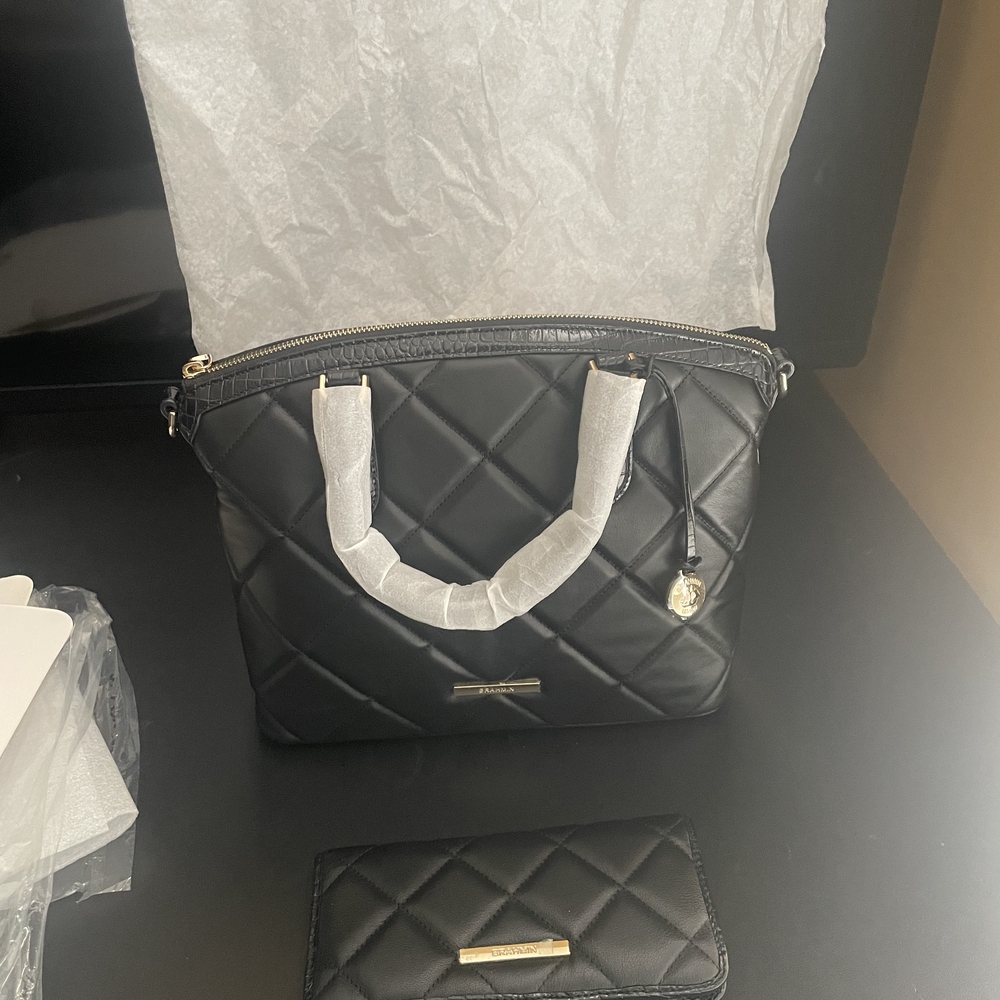 Black Quilted Brahmin Duxbury Satchel Handbag And Matching Wallet - - Picture 2 of 4